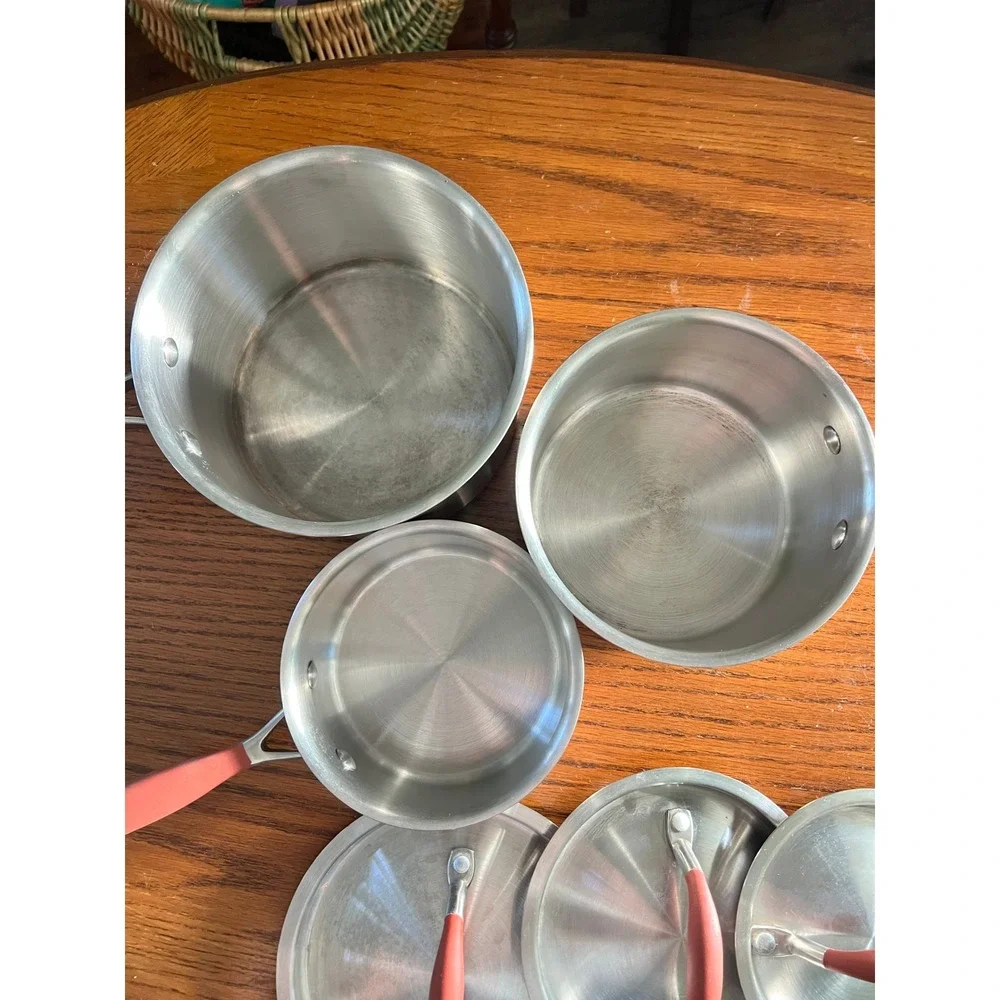 NapaStyle Stainless Steel Copper Bottom Saucepan Pot Set with Lids 3 Piece Red